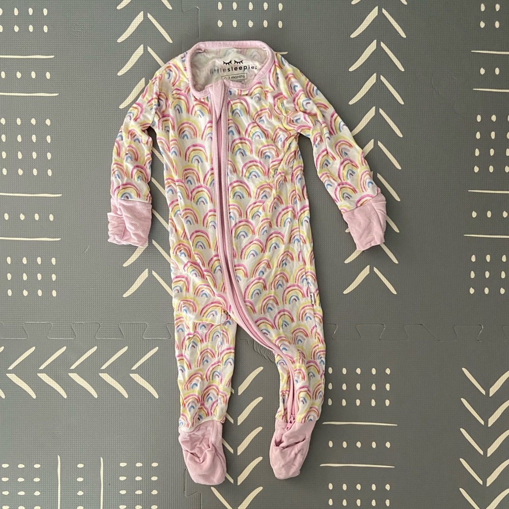 Little Sleepies rainbow pink footie pajamas size 0-3 months